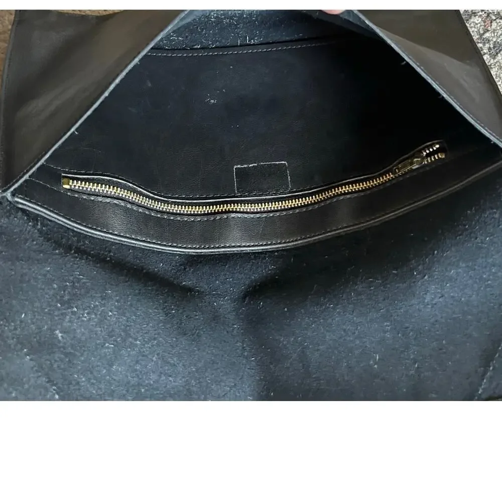 Vintage 70s David Mehler DAME Black Leather Envelope Clutch Snakeskin Trim